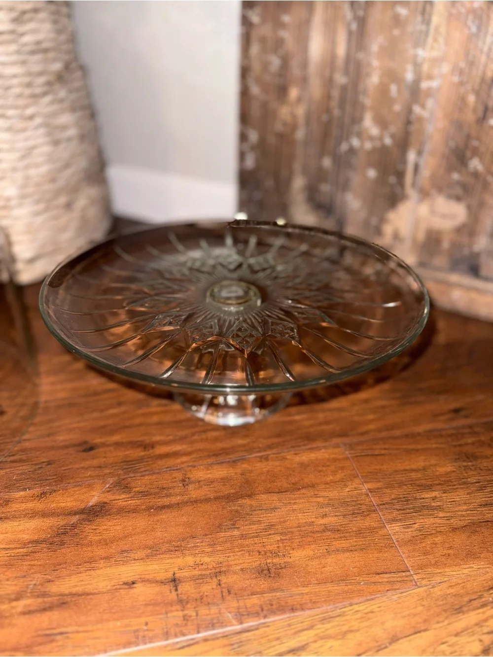 Vintage Pedestal Cake Stand With Etched Floral Lid